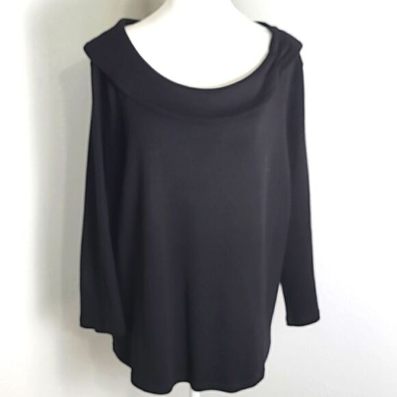 Rafaella Tops - Rafaella Black Pullover Top with 2.5" Collar with Ruching on One Side, Size XXL